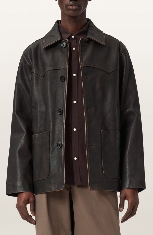 オールセインツ メンズ アウター ジャケット・ブルゾン コート レザー AllSaints Hartwelleather Western Coat Cognac Brown ブラウン
