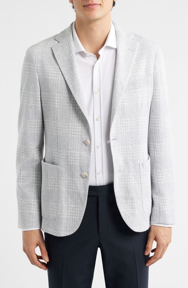 ボス メンズ アウター ジャケット・ブルゾン スリムフィット コットン コート BOSS Hanry Slim Fit Plaid Cotton Blend Flannel Sport Coat Silver シルバー