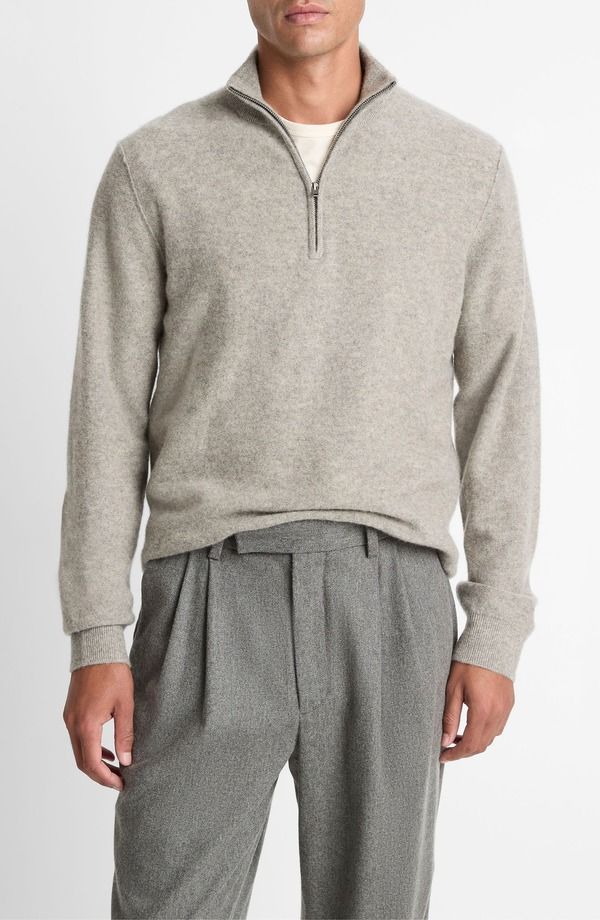 ヴィンス メンズ アウター パーカー・スウェット ハーフジップ セーター Vince Boiled Cashmere Quarter Zip Sweater Heather Mouse ヘザー