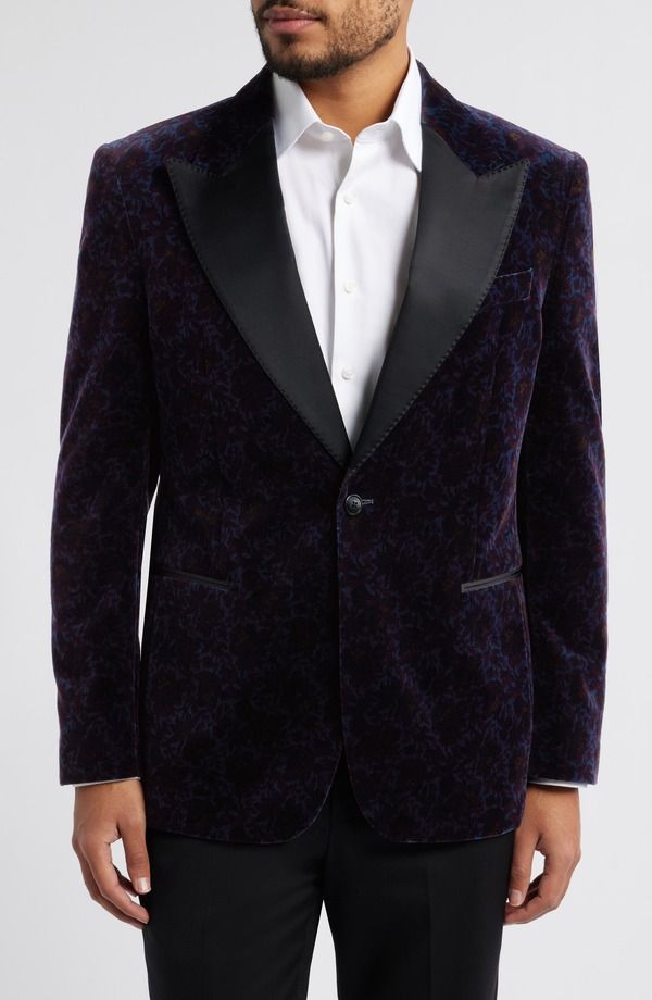 ザネッラ メンズ アウター ジャケット・ブルゾン フラワー柄 ベルベット フラワー Zanella Broadway Floral Velvet Dinner Jacket Navy ネイビー