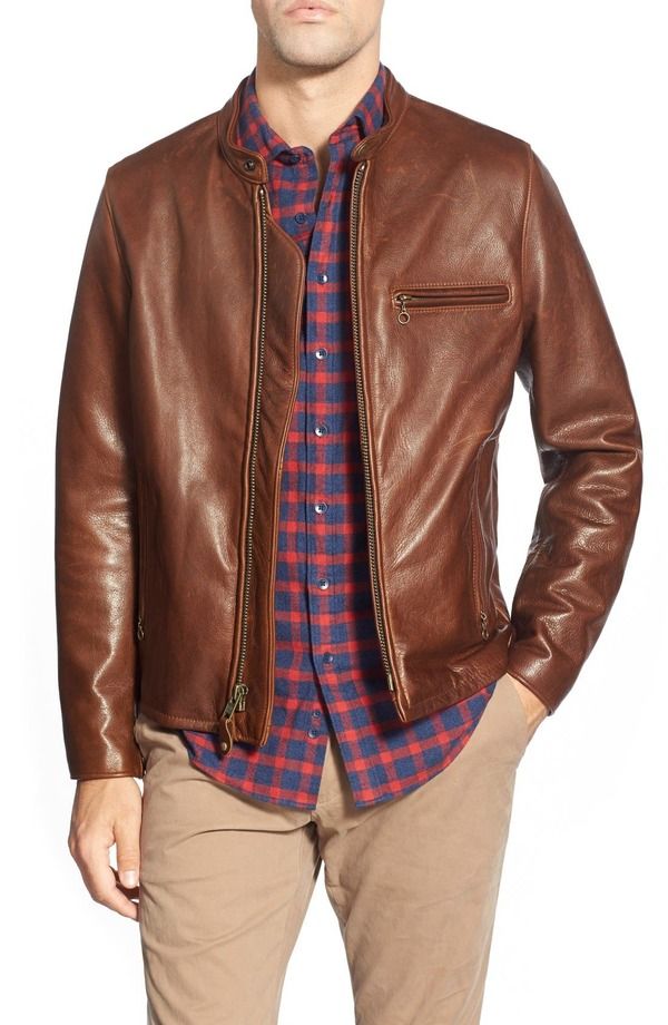 ショット ニューヨーク メンズ アウター ジャケット・ブルゾン レザー Schott NYCaf Racer Oil Tanned Leather Moto Jacket Brown ブラウン