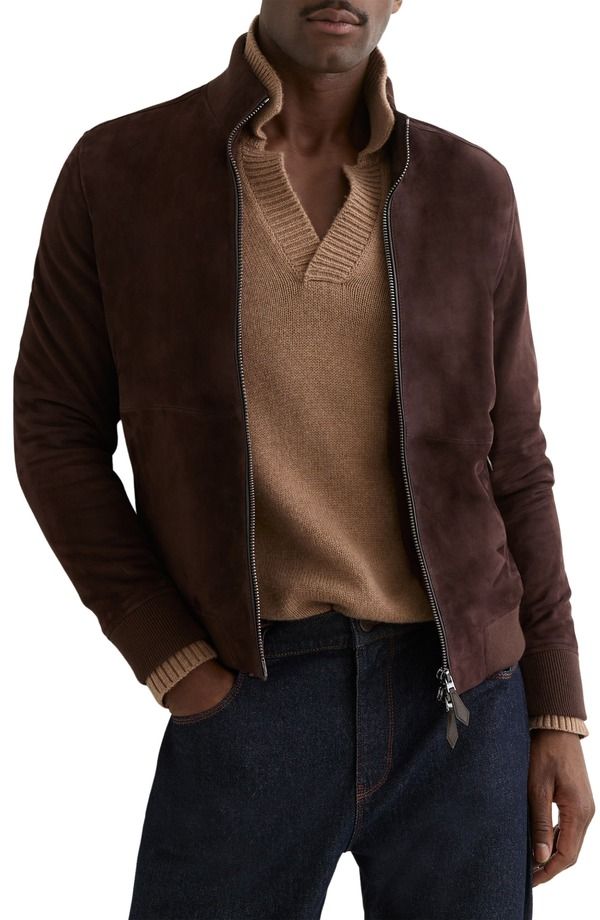 レイス メンズ アウター ジャケット・ブルゾン スエード Reiss Brent Goatskin Suede Jacket Chocolate Brown ブラウン