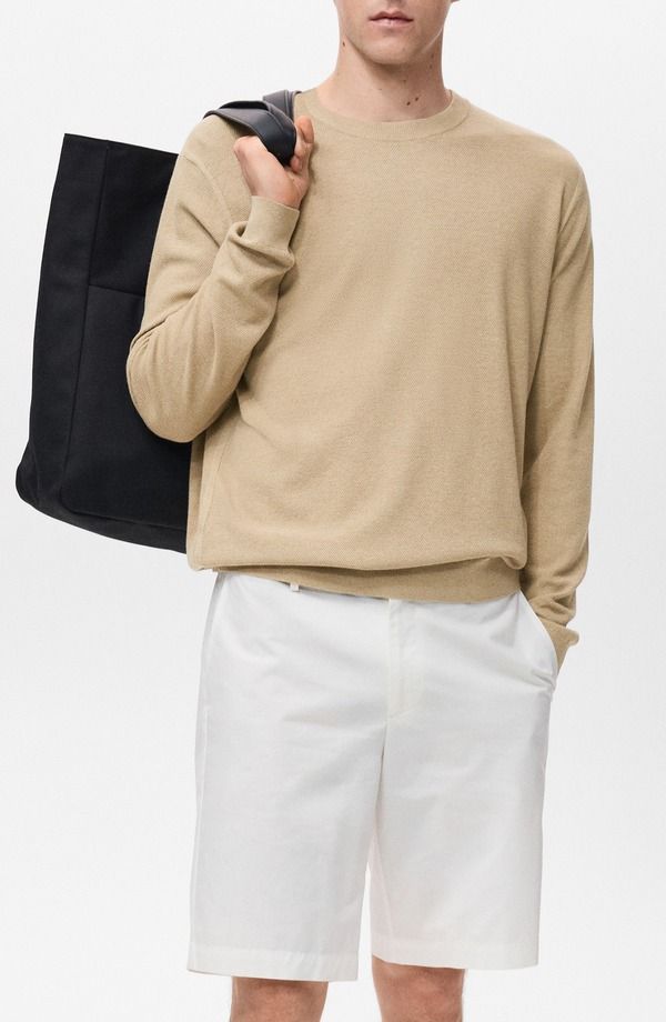 マンゴ メンズ アウター パーカー・スウェット クルーネック セーター ニット MANGO Finely Knit Crewneck Sweater Beige ベージュ