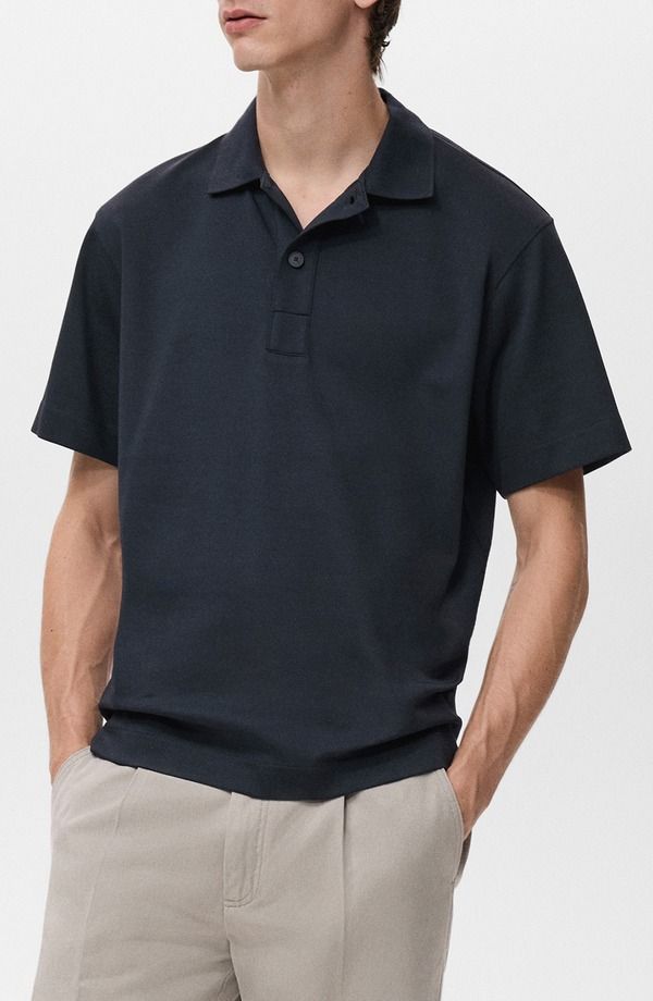 マンゴ メンズ トップス ポロシャツ リラックスフィット コットン MANGO Relaxed Fit Cotton Blend Polo Navy ネイビー