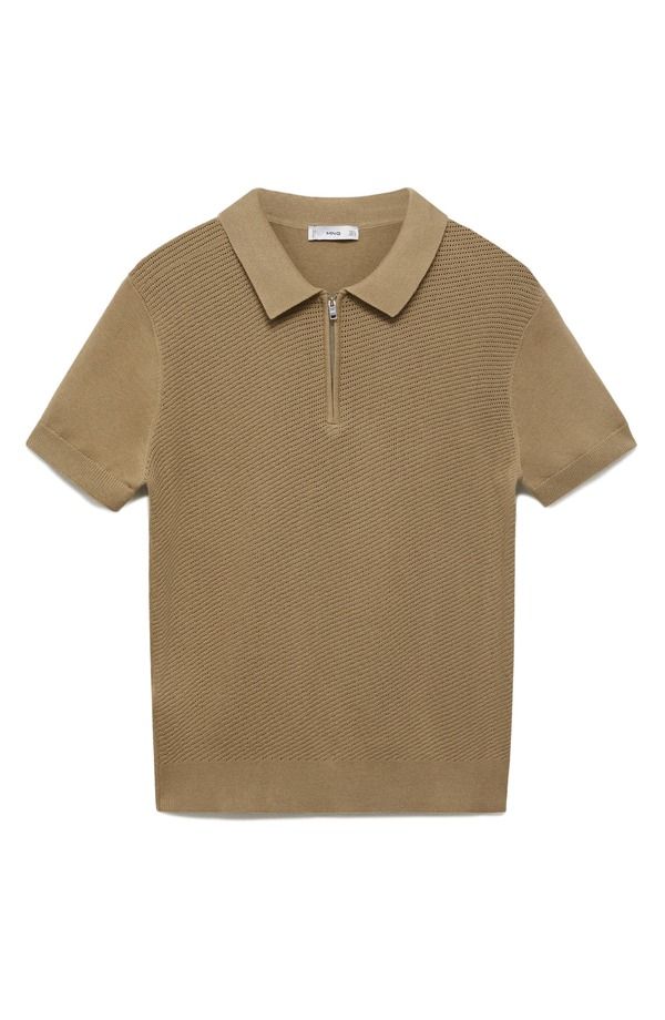 マンゴ メンズ トップス ポロシャツ MANGOpenwork Zipolo Beige ベージュ