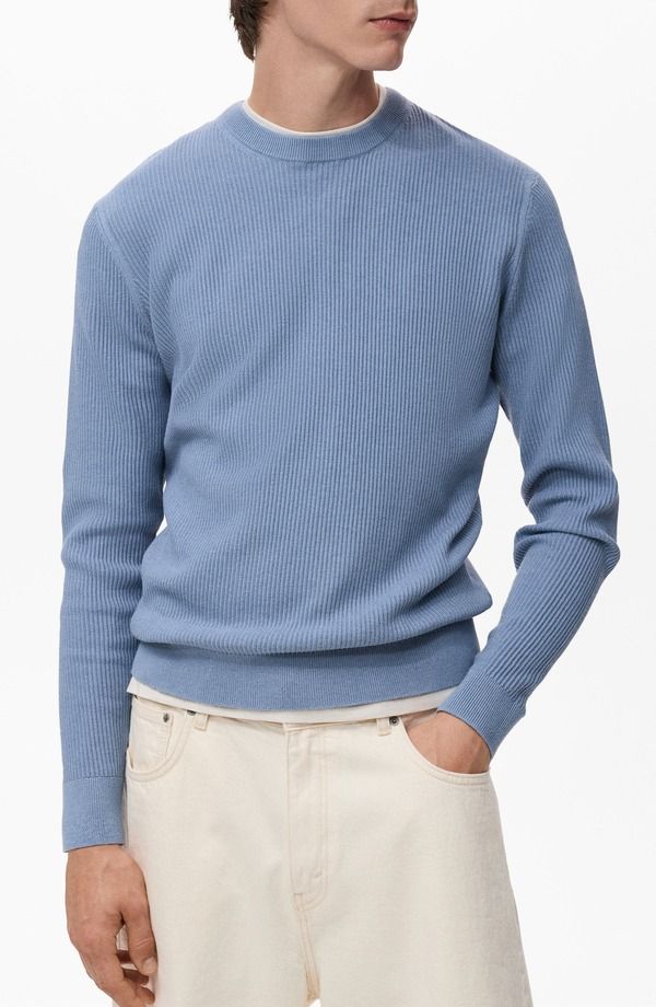 マンゴ メンズ アウター パーカー・スウェット レギュラーフィット クルーネック セーター MANGO Regular Fit Crewneck Rib Sweater China Blue ブルー