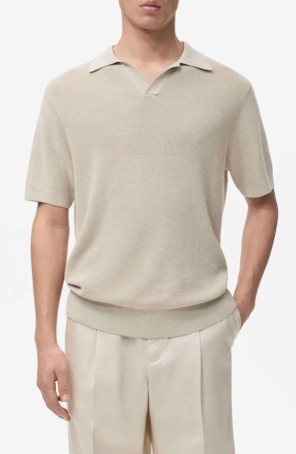 マンゴ メンズ トップス ポロシャツ ニット MANGO Structured Knit Polo Beige ベージュ