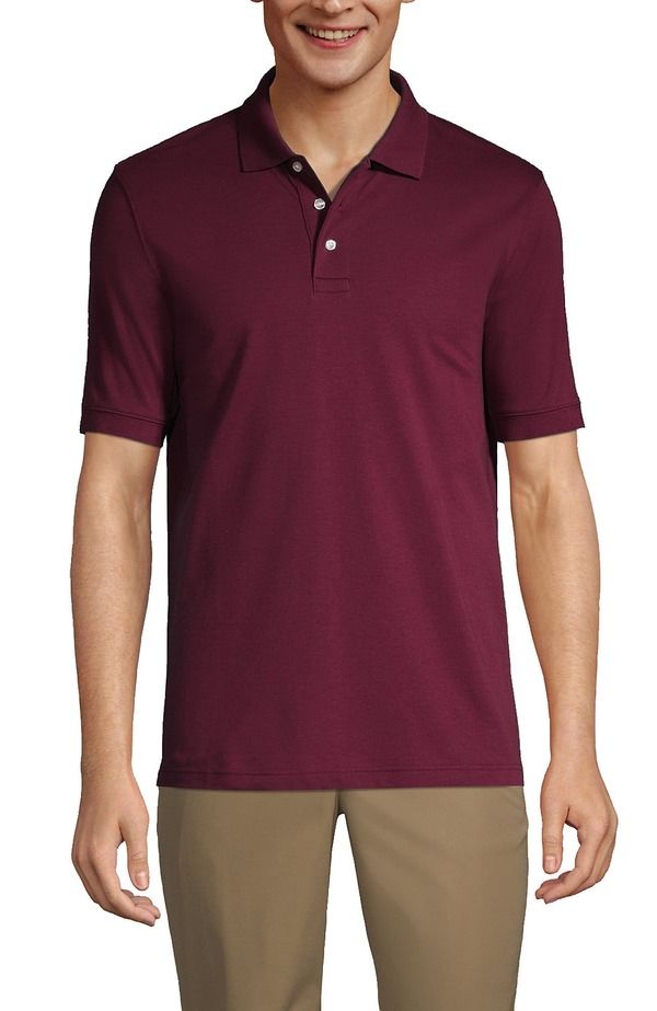 ランズエンド メンズ トップス ポロシャツ Lands End School Uniform Long Sleeve Interlock Polo Shirt Burgundy バーガンディ