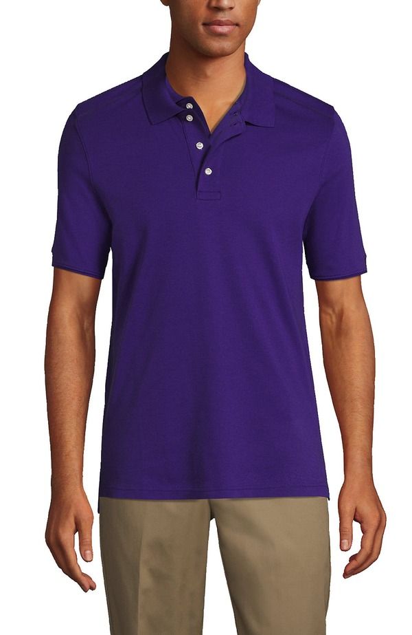 ランズエンド メンズ トップス ポロシャツ Lands End School Uniform Long Sleeve Interlock Polo Shirt Deepurple パープル