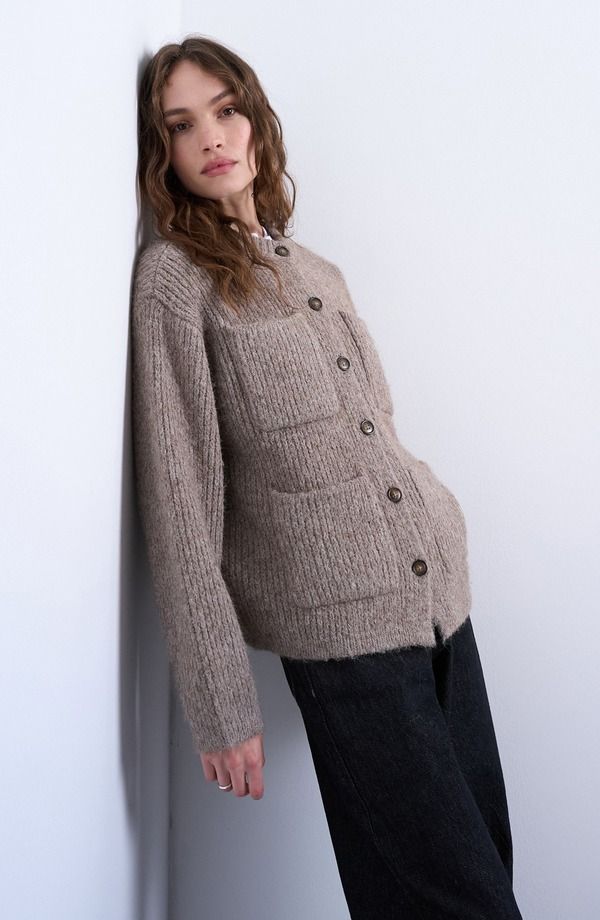 トップショップ レディース アウター パーカー・スウェット カーディガン Topshop Double Pocket Cardigan Stone ストーン