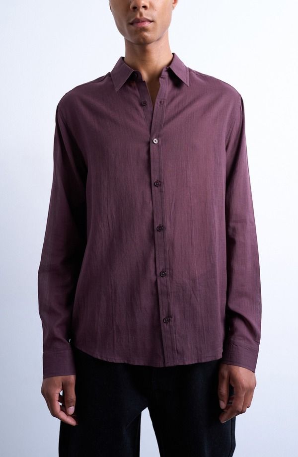 トップマン メンズ トップス シャツ セミシアー コットン Topman Pinstripe Semisheer Cotton ButtonUp Shirt Burgundy バーガンディ