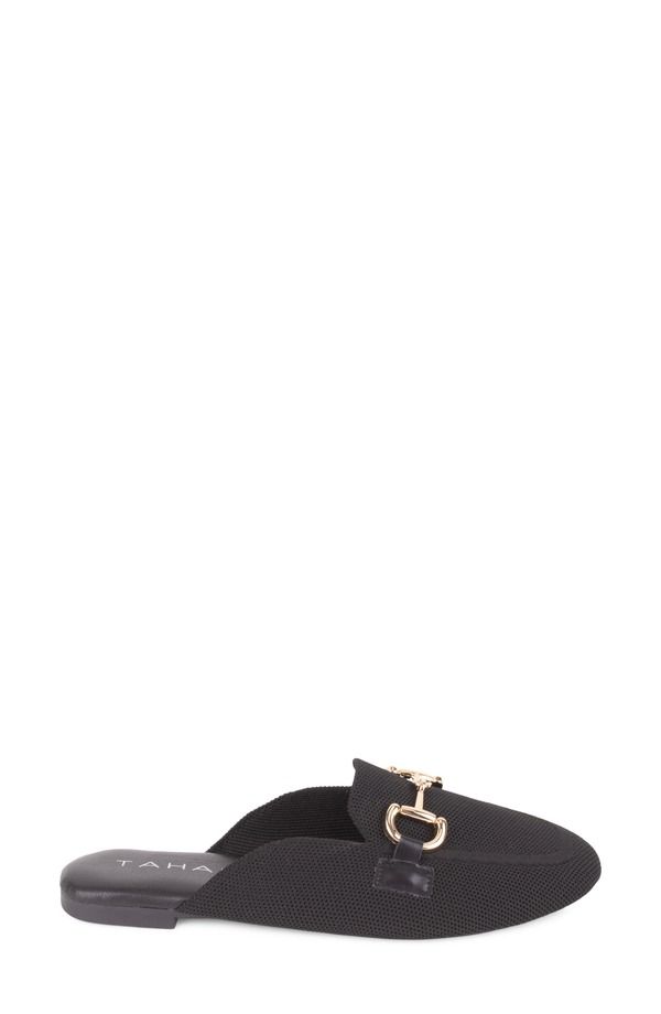 タハリ レディース シューズ スリッポン・ローファー Tahari Augustine Bit Loafer Mule BlackGold ブラック｜詳細画像