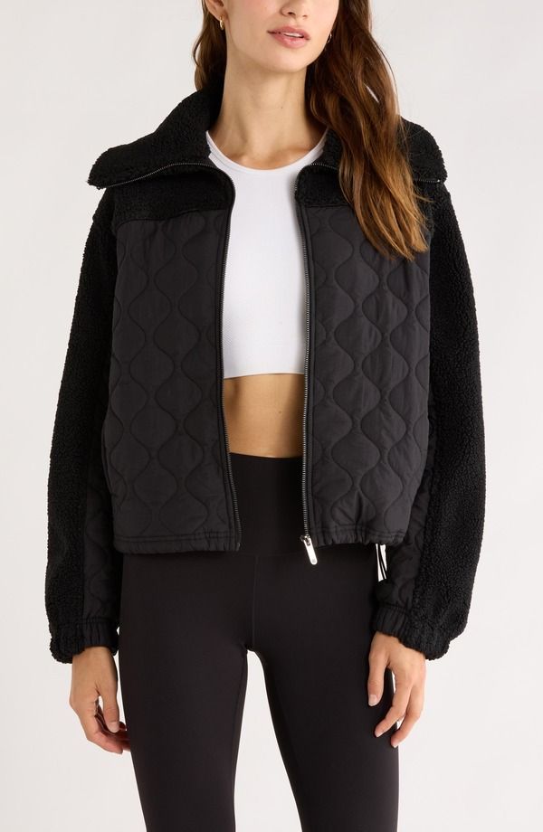 ゼラ レディース アウター ジャケット・ブルゾン キルティング ナイロン Zella Faux Shearling Quilted Nylon Hybrid Jacket Black ブラック 15,360円