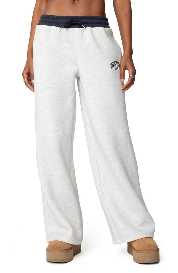 アディクテッド レディース ボトムス カジュアルパンツ ワイドレッグ スウェットパンツ コントラスト ロゴ EDIKTED Contrast Waist Logo Wide Leg Sweatpants GrayMelange グレー