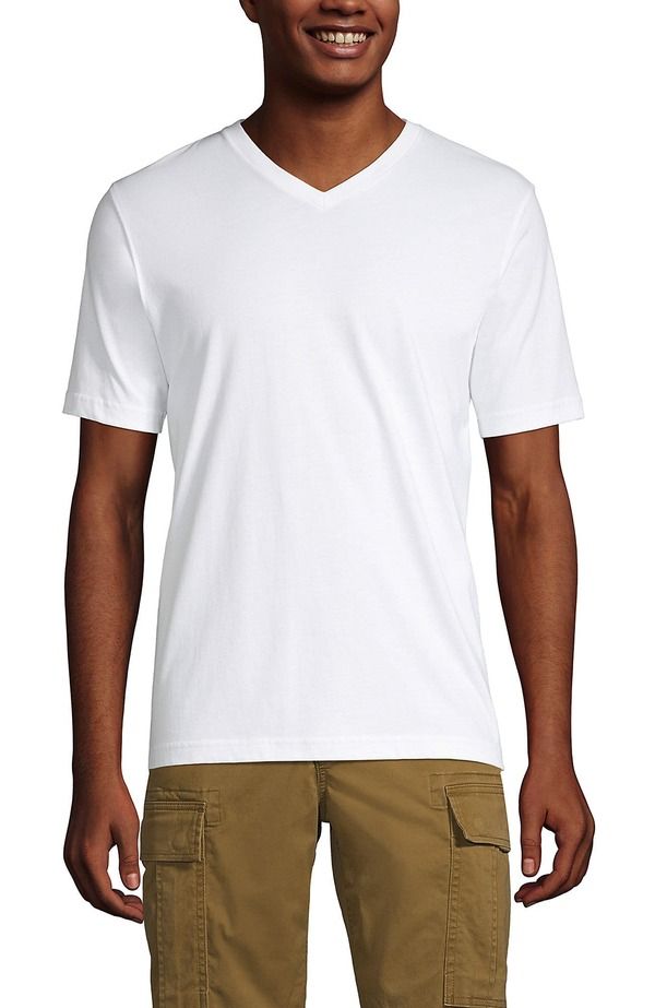 ランズエンド メンズ トップス Tシャツ Vネック Lands End SuperT Short Sleeve VNeck TShirt White ホワイト