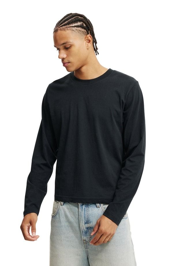 コットンオン メンズ トップス シャツ クロップド Cotton Mens Cropped Fit Long Sleeve Black ブラック