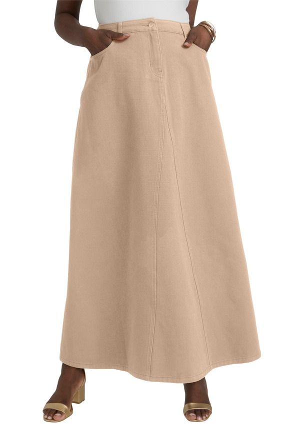 ジェシカロンドン レディース ボトムス デニムパンツ スカート マキシ Jessica London Denim Inset Maxi Skirt New Khaki カーキ