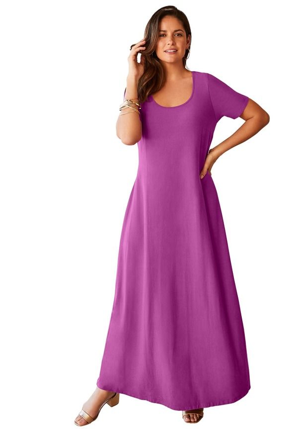 ジェシカロンドン レディース トップス ワンピース Tシャツ コットン マキシ Jessica London Stretch Cotton TShirt Maxi Dress Deep Orchid