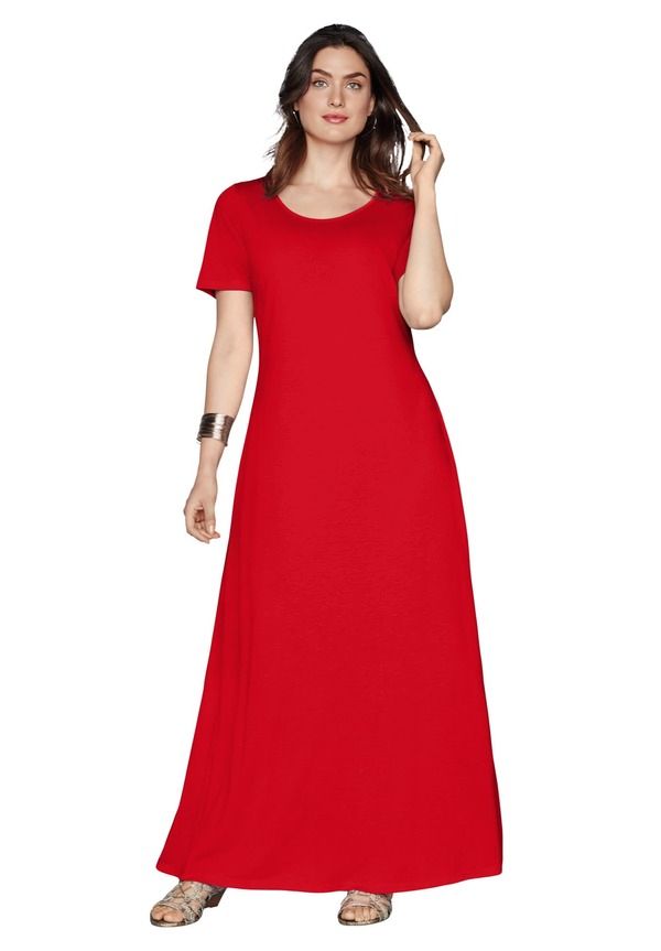ジェシカロンドン レディース トップス ワンピース Tシャツ コットン マキシ Jessica London Stretch Cotton TShirt Maxi Dress Vivid Red レッド