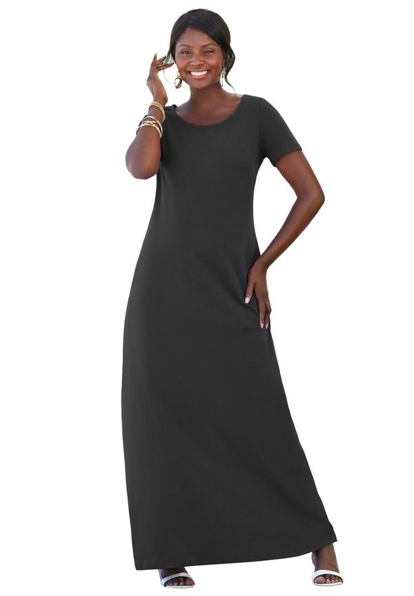 ジェシカロンドン レディース トップス ワンピース Tシャツ コットン マキシ Jessica London Stretch Cotton TShirt Maxi Dress Black ブラック