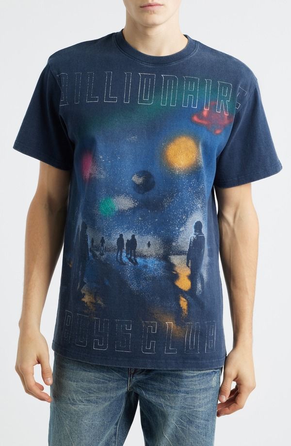 ビリオネアボーイズクラブ メンズ トップス Tシャツ コットン グラフィック Billionaire Boys ClubB Mist Oversize Cotton Graphic TShirt Navy Blazer ネイビー