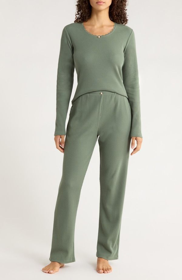 パピネール レディース アンダーウェア ナイトウェア ニット Papinelle Claire Waffle Knit Pajamas Moss