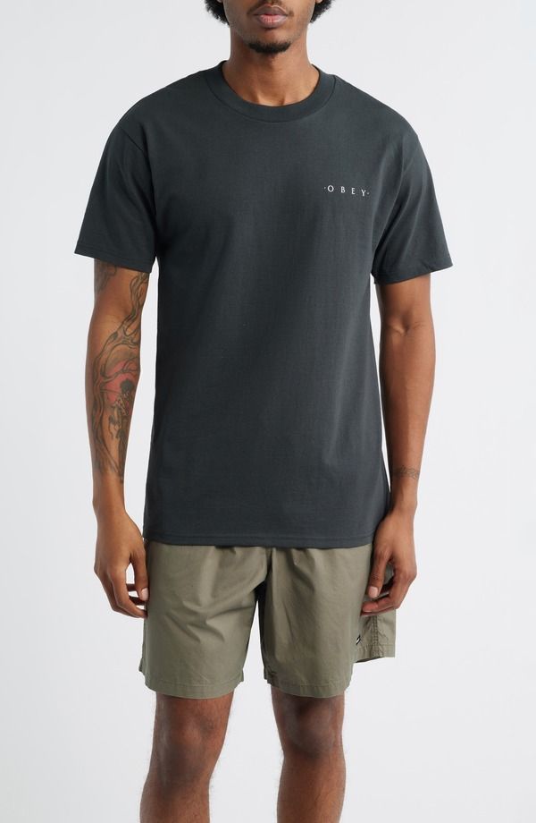 オベイ メンズ トップス Tシャツ コットン グラフィック Obey Architecture of the Uni Cotton Graphic TShirt Vintage Black ブラック