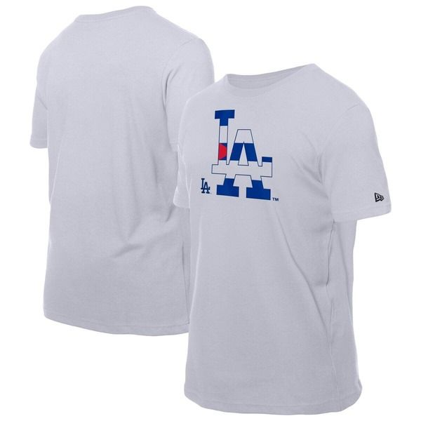 ニューエラ メンズ トップス Tシャツ ロゴ Mens New Era White Los Angeles Dodgers Cuban Flag Logo TShirt White ホワイト