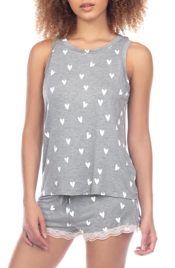 ハニーデュー インティメッツ レディース アンダーウェア ナイトウェア Honeydew Intimates All American Shortie Pajamas Heather Grey Hearts グレー
