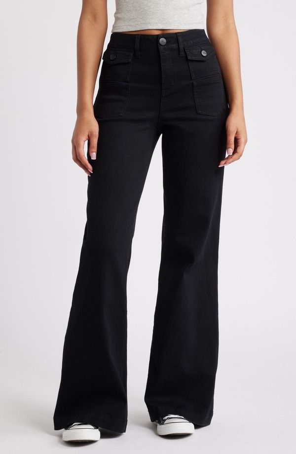 1822 デニム レディース ボトムス デニムパンツ ジーンズ 1822 Denim Belle Patch Pocket Flare Jeans Black ブラック