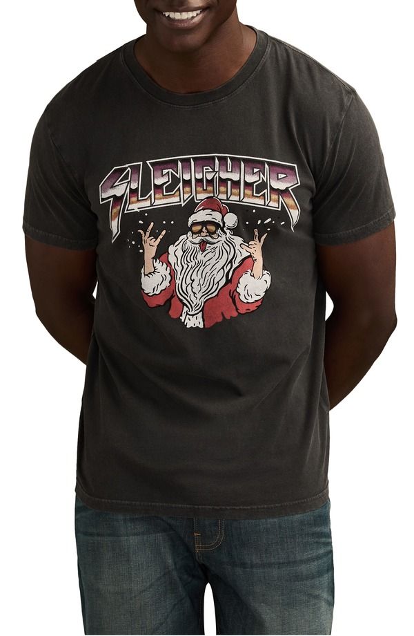 ラッキーブランド メンズ トップス Tシャツ コットン グラフィック Lucky Brand Sleigher Santa Cotton Graphic TShirt Jet Black ブラック