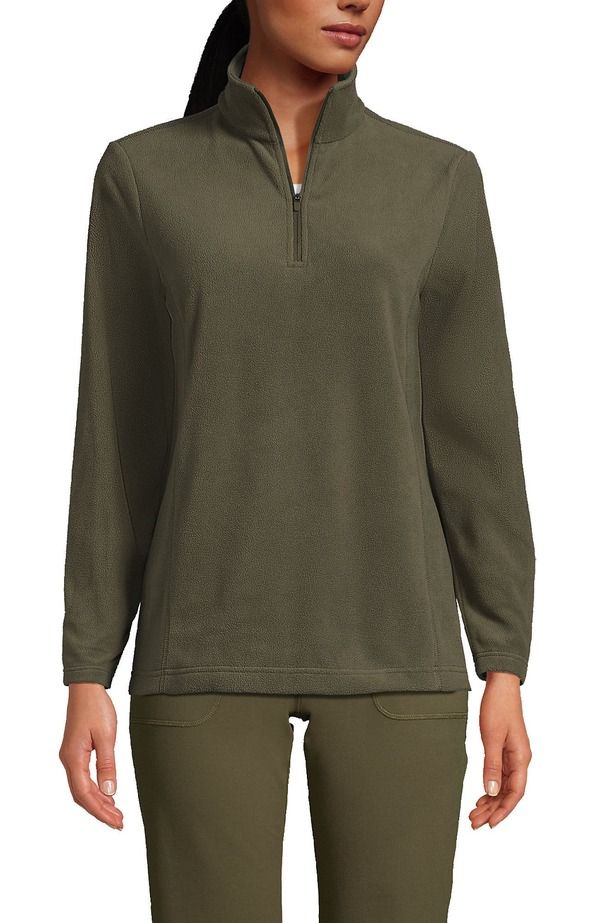 ランズエンド レディース アウター パーカー・スウェット ハーフジップ フリース Lands End Anyweather Fleece Quarter Zipullover Forest Moss フォレスト