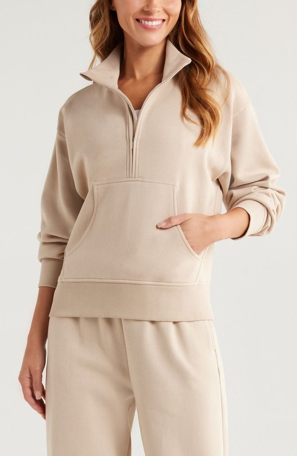 ゼラ レディース アウター パーカー・スウェット ハーフジップ シャツ フリース Zella Cloud Fleece Half Zip Sweatshirtan Oxford タン