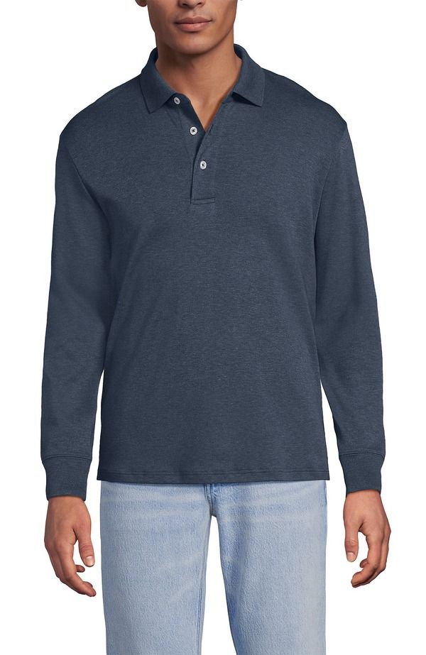 ランズエンド メンズ トップス ポロシャツ コットン Lands End Long Sleeve Cotton Supima Polo Shirt Dusk Indigo Heather ヘザー