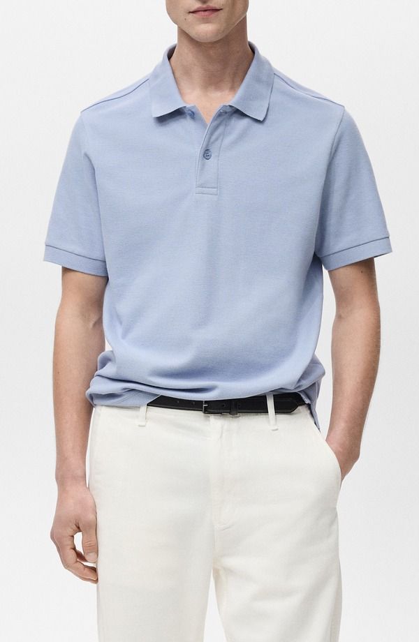 マンゴ メンズ トップス ポロシャツ レギュラーフィット コットン ニット MANGO Regular Fit Cotton Pique Knit Polo Aqua Green アクア