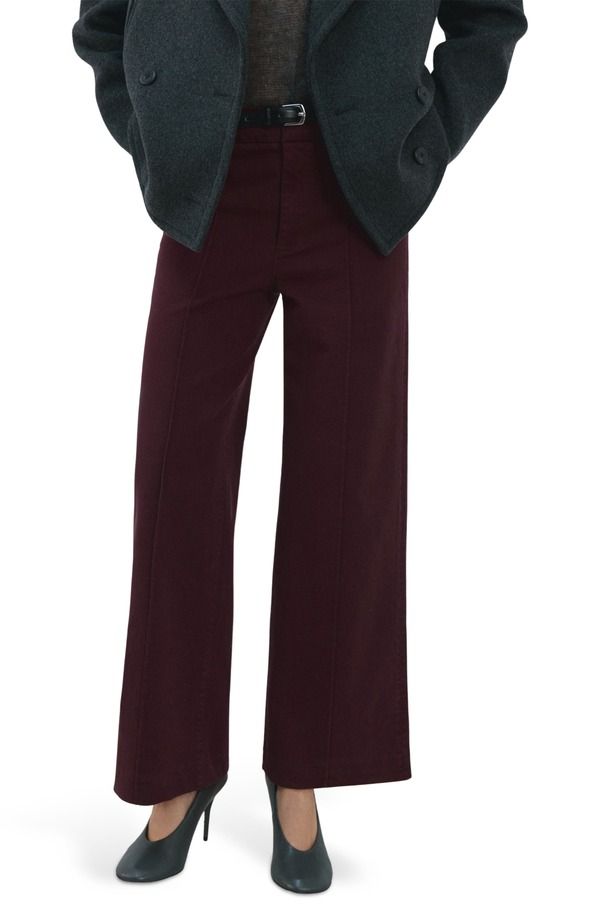 マンゴ レディース ボトムス デニムパンツ ワイドレッグ ハイウエスト ジーンズ MANGO Seamed High Waist Wide Leg Jeans Wine ワイン