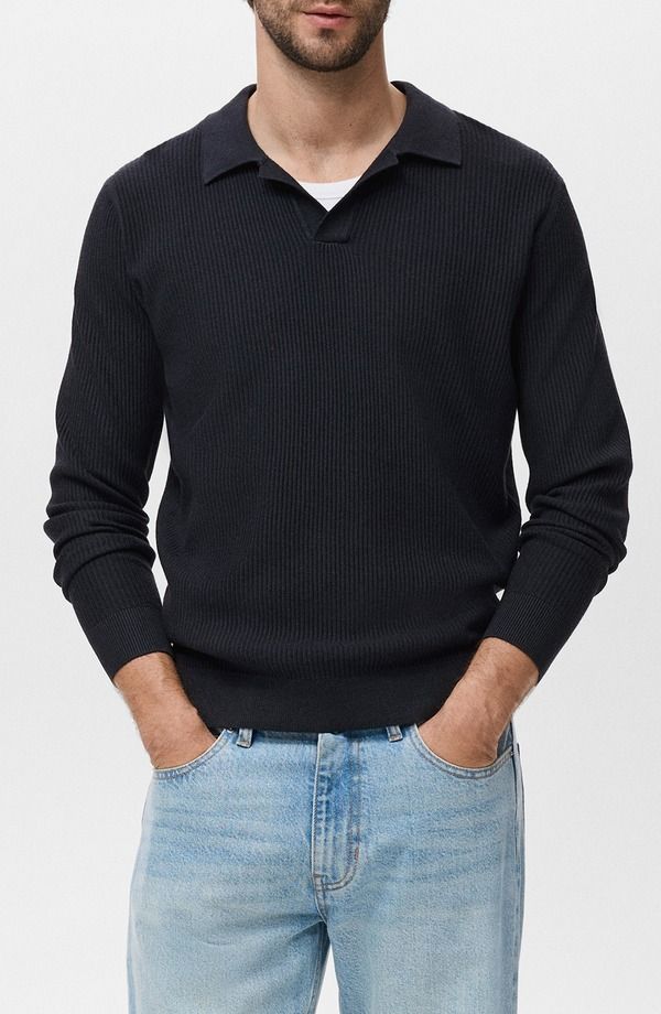 マンゴ メンズ アウター パーカー・スウェット ポロシャツ セーター MANGO Johnny Collarib Polo Sweater Navy ネイビー