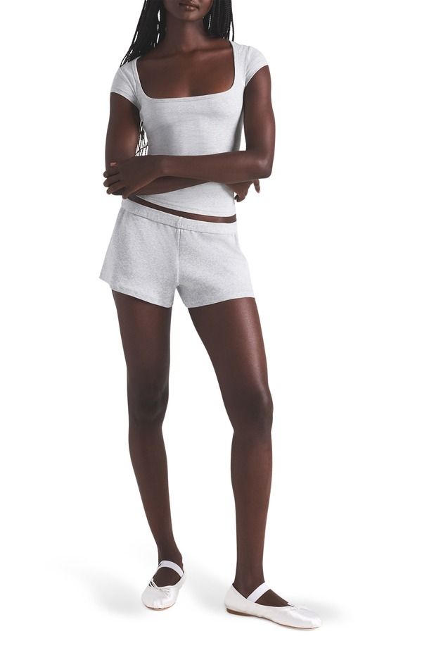 スキムズ レディース ボトムス ハーフパンツ・ショーツ ショートパンツ コットン SKIMStretch Cotton Rib Loose Shorts Light Heather Grey グレー