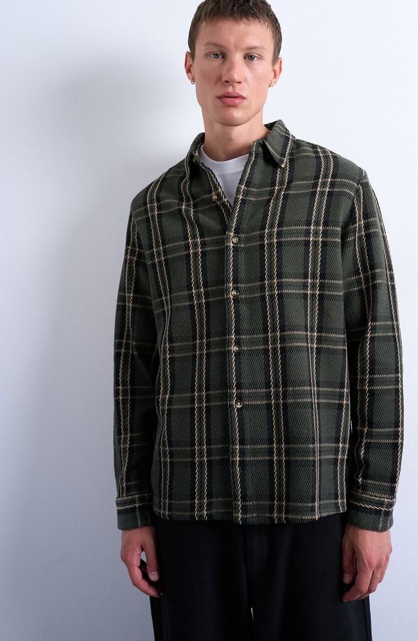 トップマン メンズ アウター ジャケット・ブルゾン シャツ Topman Textured Check Overshirt Medium Green グリーン