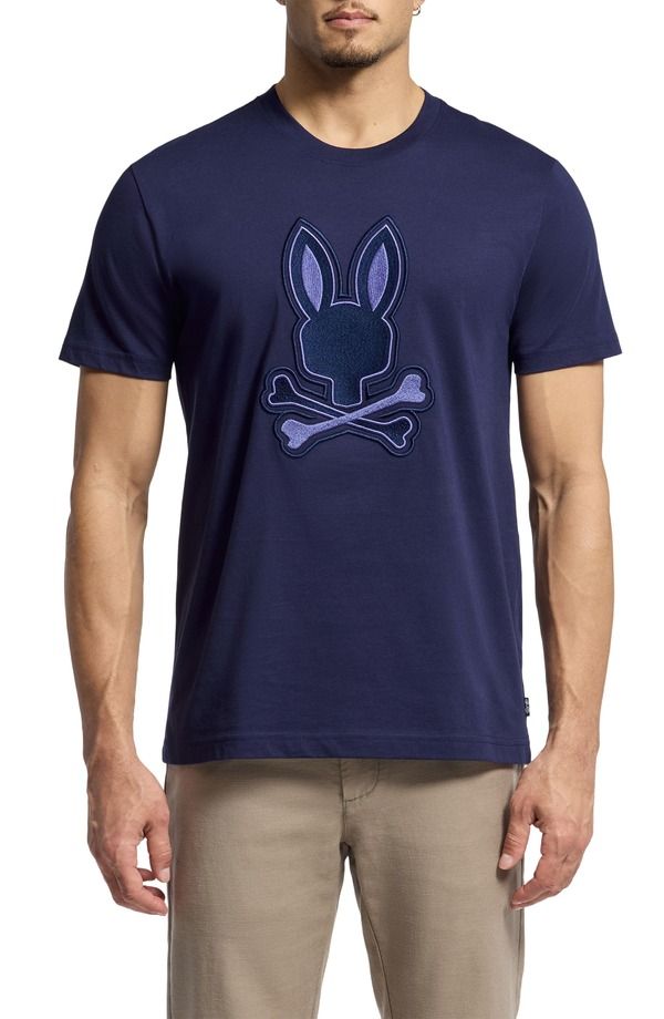 サイコバニー メンズ トップス Tシャツ 刺繍 Psycho Bunny New Castlembroidered TShirt Evening Blue ブルー