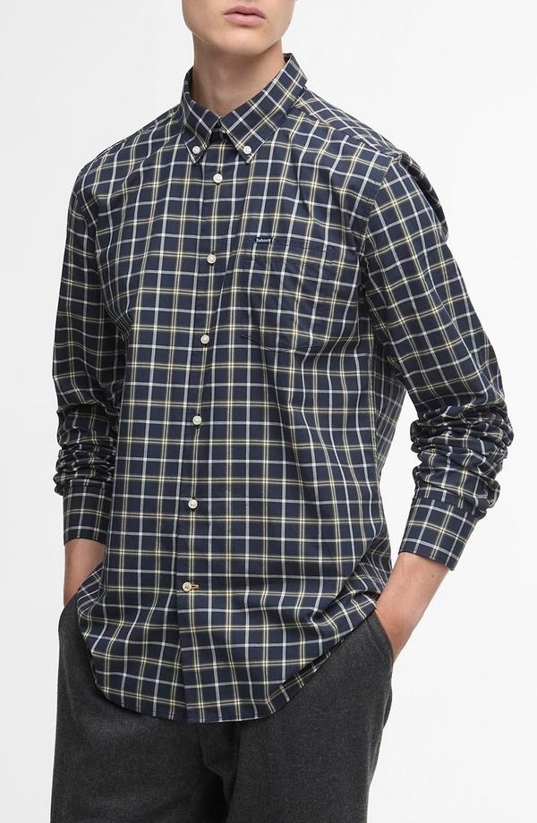 バブアー メンズ トップス シャツ コットン ダウン Barbour Bramham Tailored Fit Plaid Cotton ButtonDown Shirt Navy ネイビー