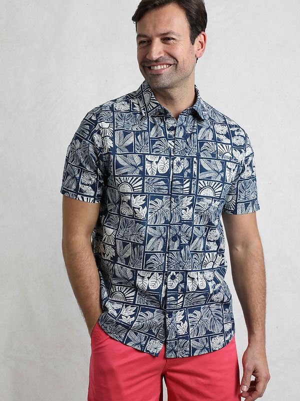 ウィアードフィッシュ メンズ トップス シャツ プリント Weird Fish Faraway Printed Shirt Estate Blue ブルー