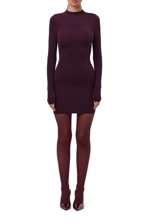ネイキッドワードローブ レディース トップス ワンピース モックネック ミニ Naked Wardrobe Long Sleeve Mock Neck Minidress Dark Plum プラム
