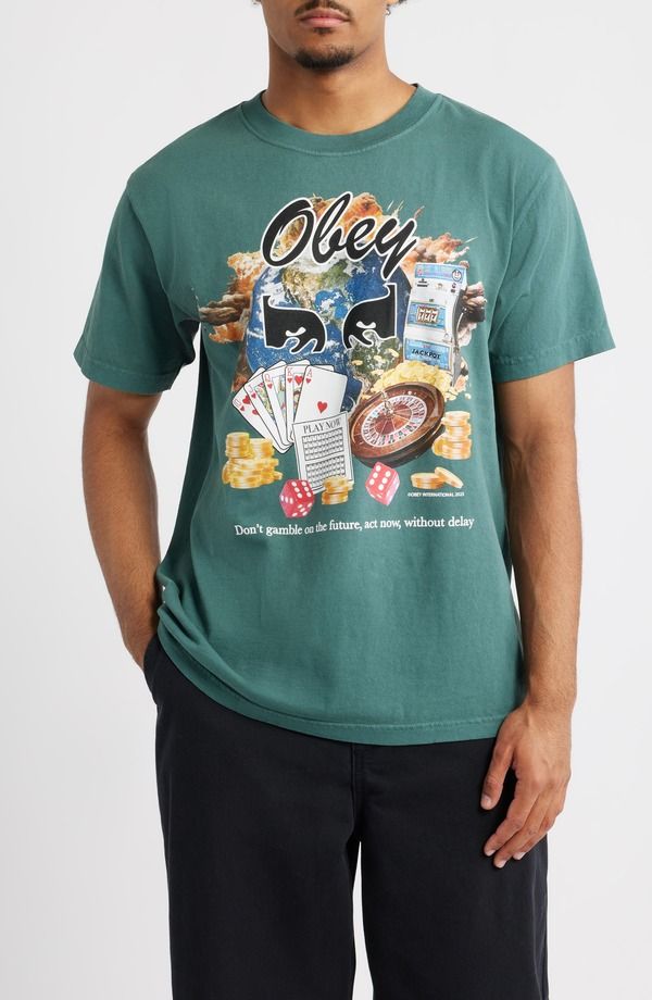 オベイ メンズ トップス Tシャツ グラフィック Obey Act Now Graphic TShirt Pigment Rainforest