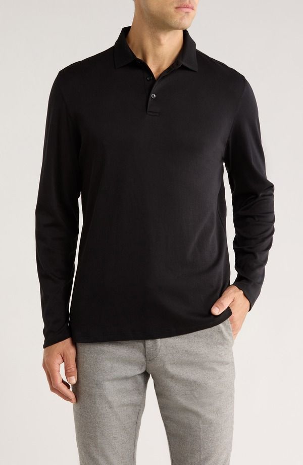 ロバートバラケット メンズ トップス ポロシャツ コットン Robert Barakett Georgia Long Sleeve Pima Cotton Polo Black ブラック