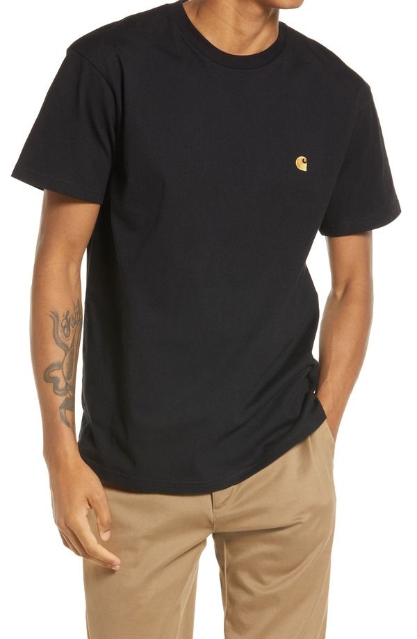 カーハート メンズ トップス Tシャツ クルーネック Carhartt Work In Progress Chase Crewneck TShirt BlackGold ブラック