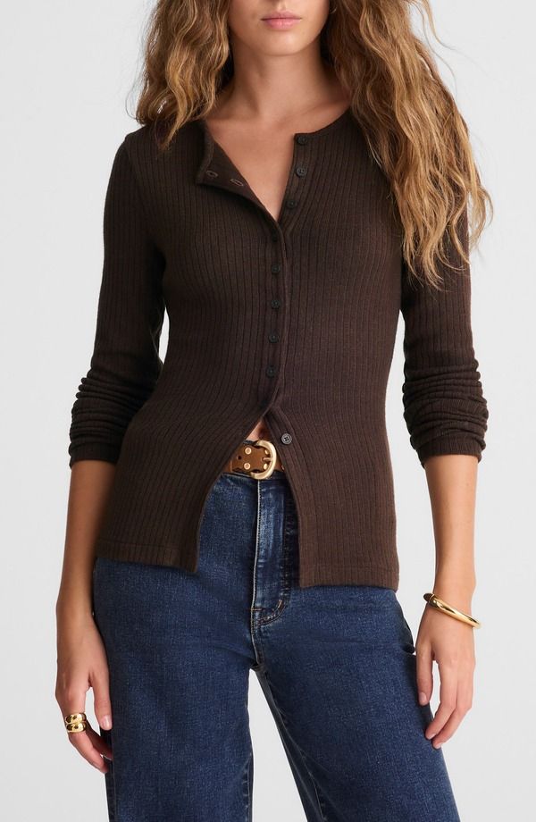 メイドウェル レディース アウター パーカー・スウェット クルーネック カーディガン Madewell Textural Cutaway Crewneck Cardigan Molasses
