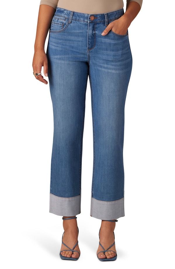 ウィットウィズダム レディース ボトムス デニムパンツ ハイウエスト ジーンズ Wit Wisdom High Waist Cuff Hem Jeans Mid Blue ブルー