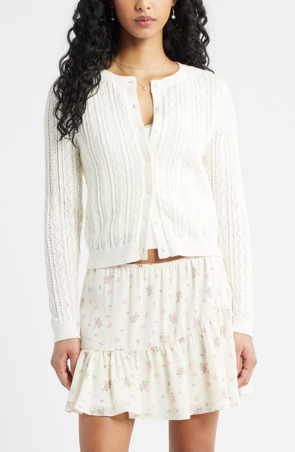 ビーピー レディース アウター パーカー・スウェット カーディガン ニット BP Pointelle Knit Cardigan Ivory アイボリー