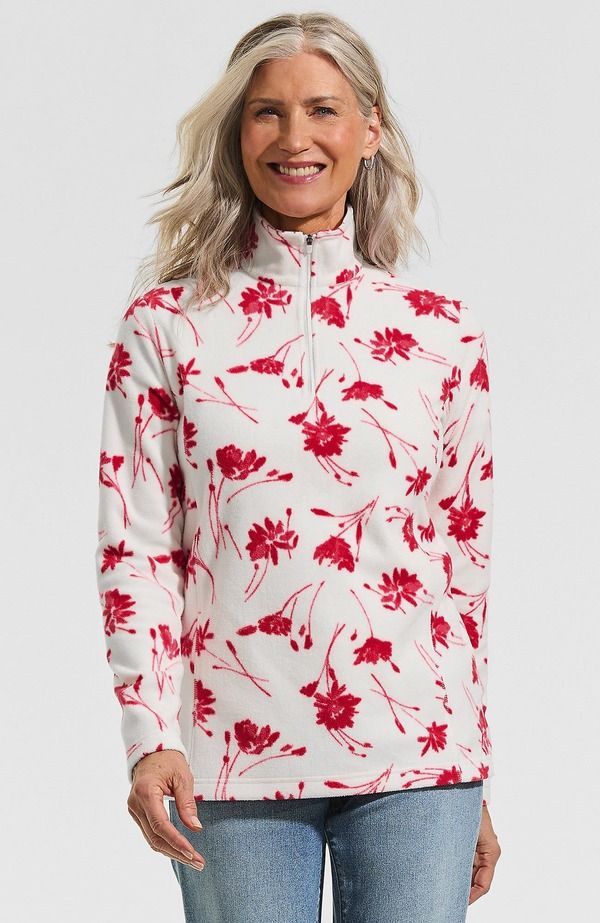 ランズエンド レディース アウター パーカー・スウェット ハーフジップ フリース Lands End Anyweather Fleece Quarter Zipullover IvoryRed Tossed Floral アイボリー